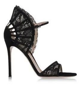Black Lace Fan Counter Dorsay Pumps