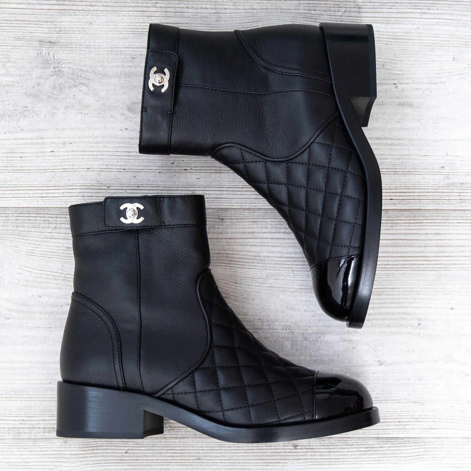 Chanel Black Quilted Leather Ankle Boots
