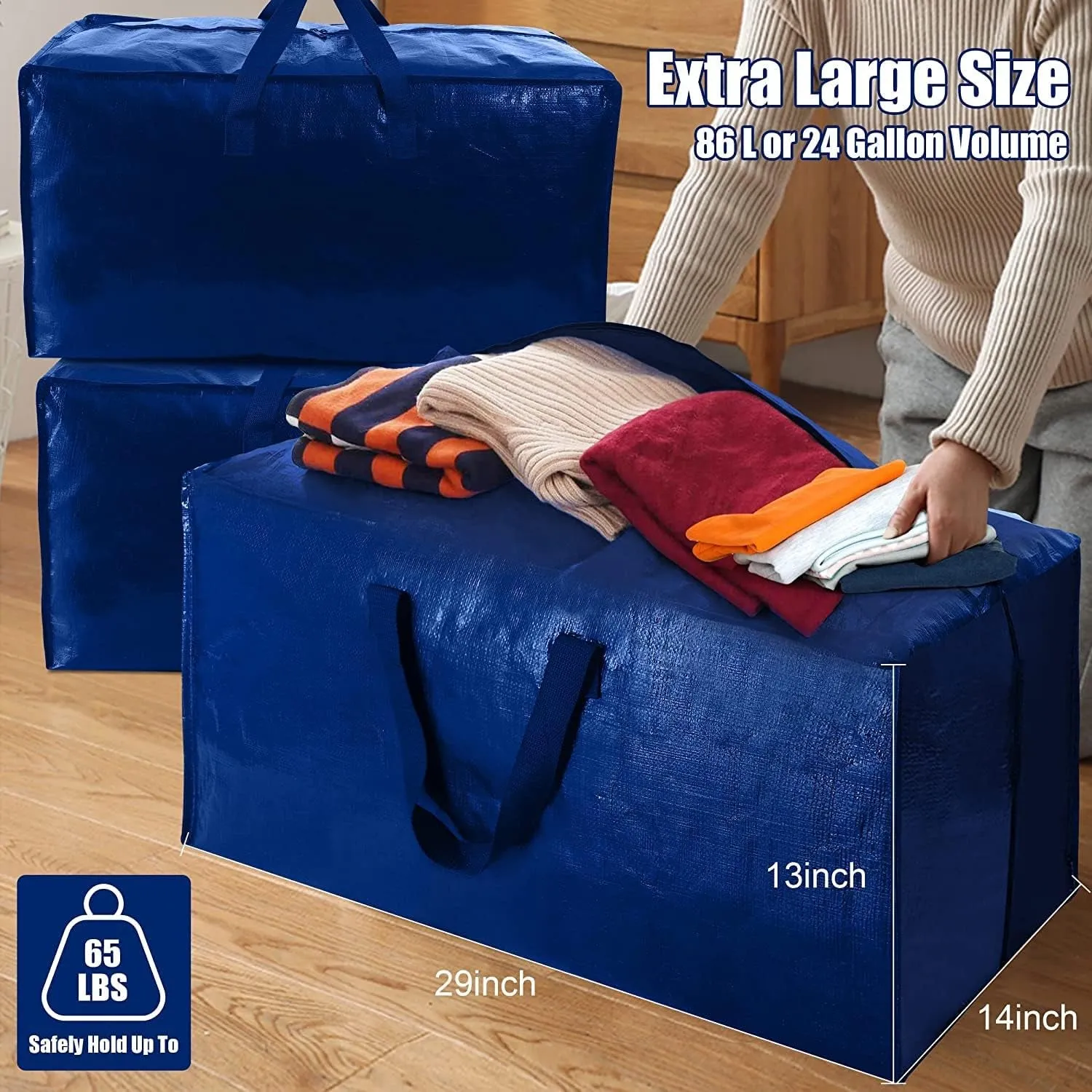Cosy Family 8 Pack Heavy Duty Extra Large Moving Bags with Backpack Straps - Strong Handles & Zippers, Storage Totes For Space Saving, Fold Flat, Alternative to Moving Box (Set of 8, Blue)