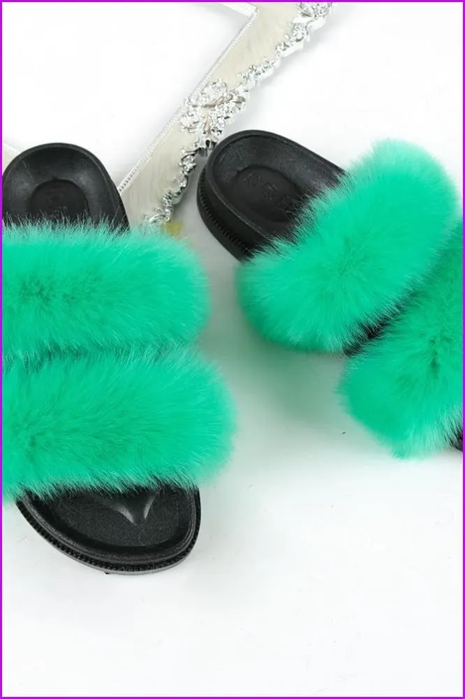 Double Belt Faux Fur Slides F988