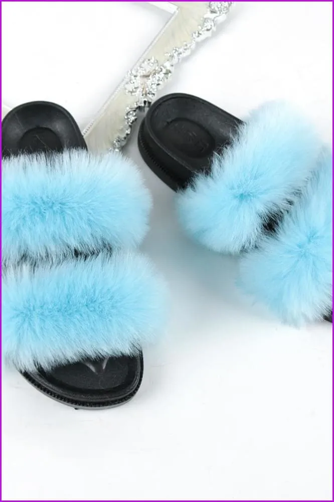 Double Belt Faux Fur Slides F988