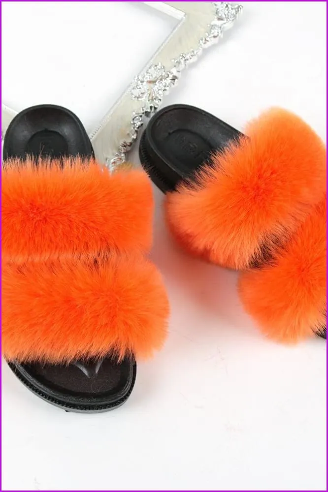 Double Belt Faux Fur Slides F988