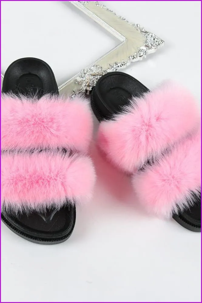 Double Belt Faux Fur Slides F988