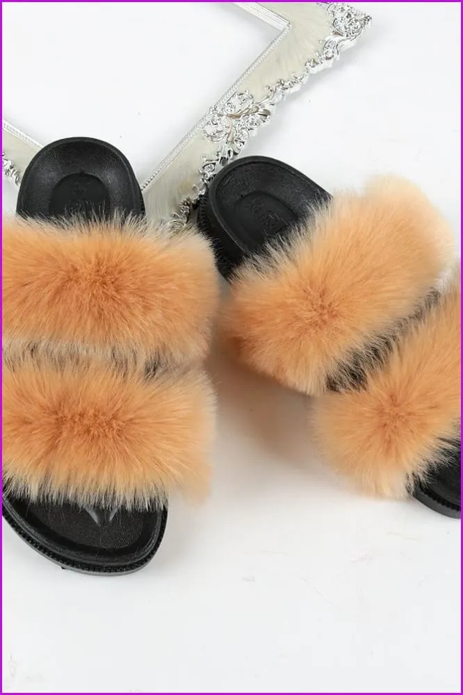 Double Belt Faux Fur Slides F988