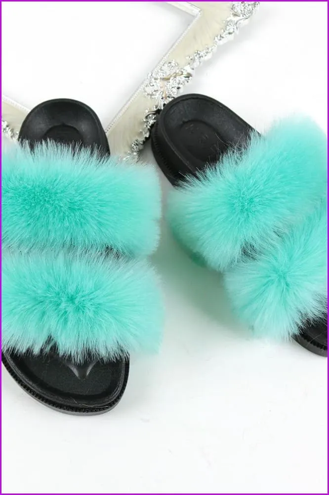 Double Belt Faux Fur Slides F988