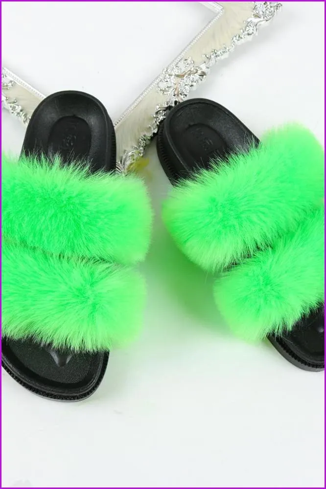 Double Belt Faux Fur Slides F988