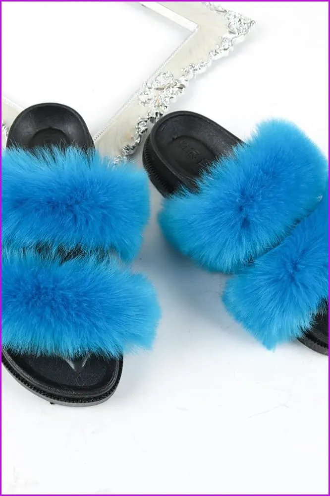 Double Belt Faux Fur Slides F988