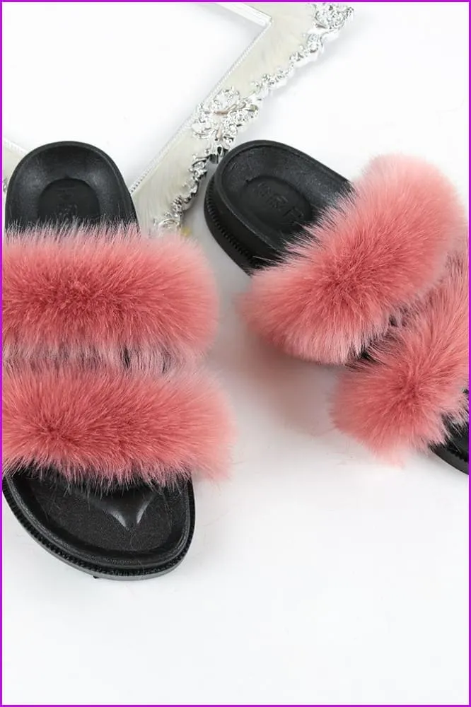 Double Belt Faux Fur Slides F988