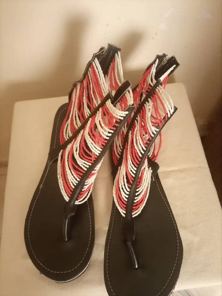 Red and pink long gladiator masai maasai masaai sandals with free shipping